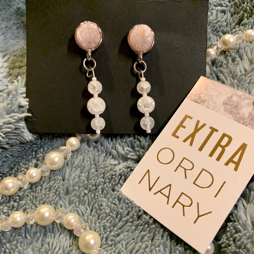 Pink Druzzy Drop Earrings - Picture 2 of 4